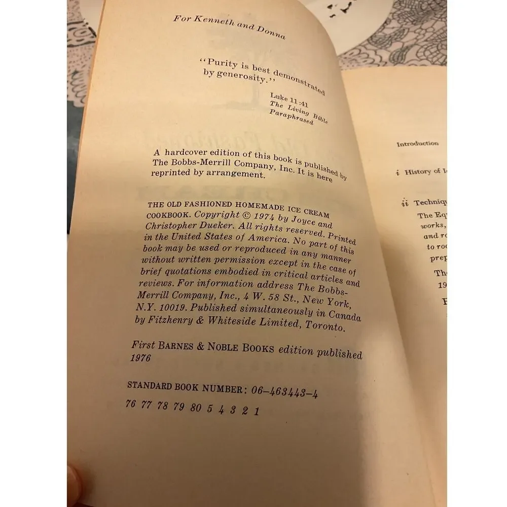 1974 The Old Fashioned Homemade Ice Cream Cookbook by J & C Dueker
